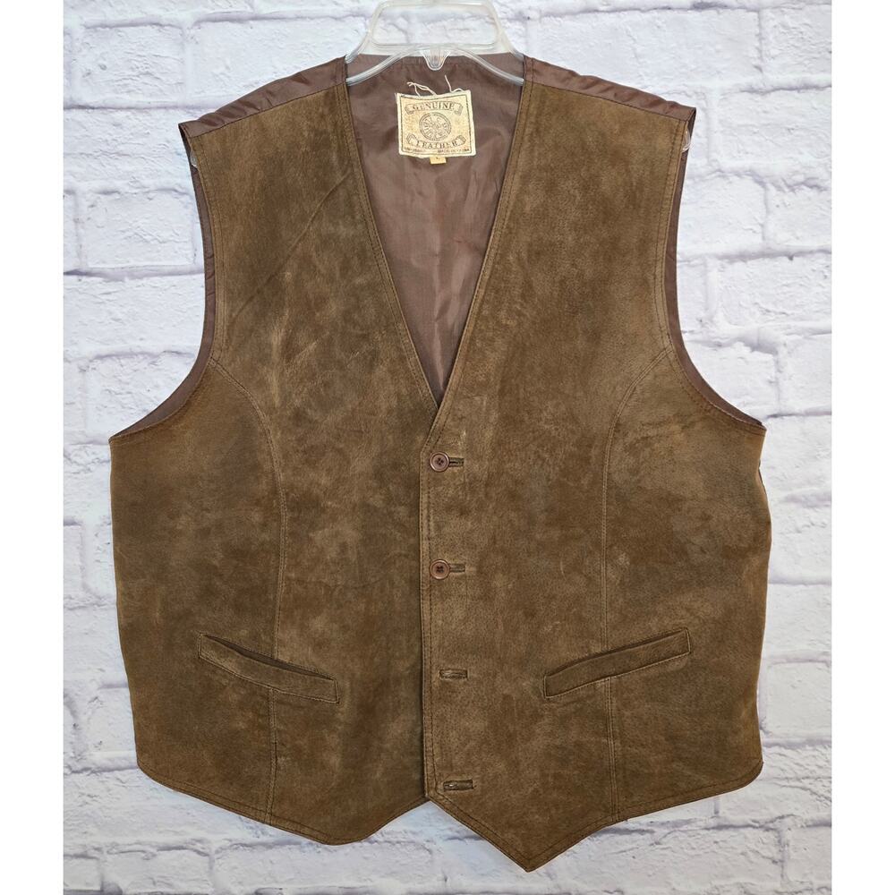 Men's 100% Genuine Leather brown vest Large biker unisex.